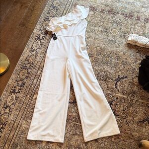 White House Black Market White Ruffled Jumpsuit